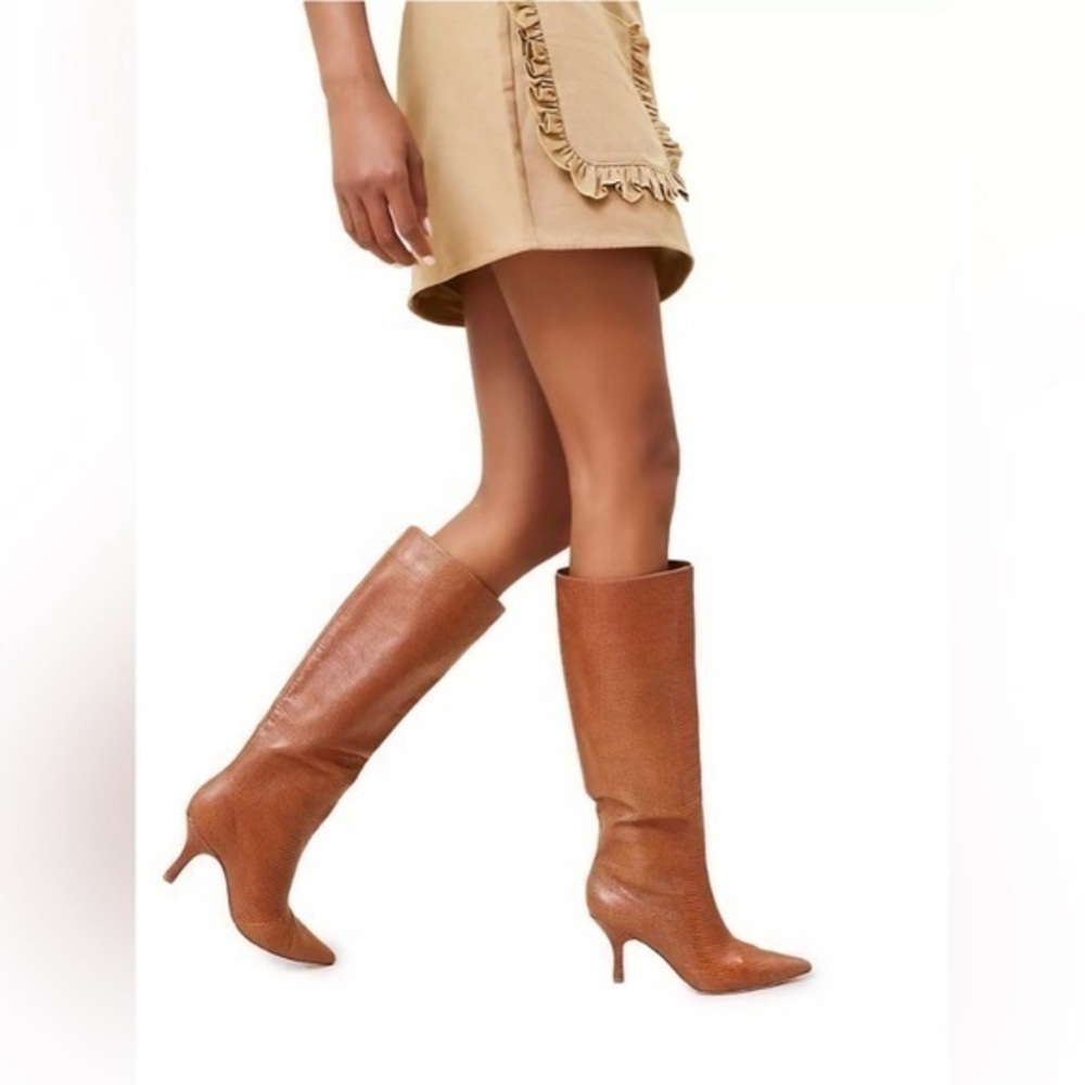 Loeffler Randall Boots Whitney Knee High Lizard Embossed in Toffee Brown